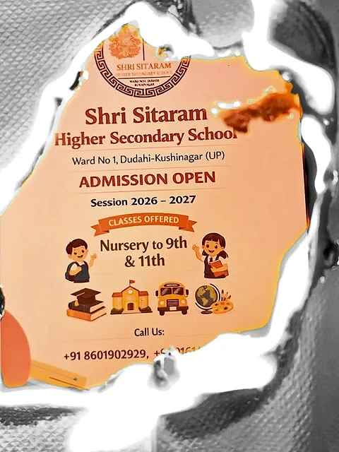 Admissions information poster for Shri Sitaram Higher Secondary School