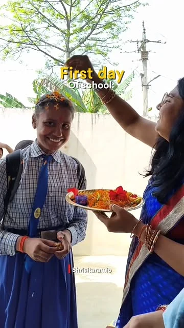 Young Shri Sitaram learners arriving for a welcoming school activity